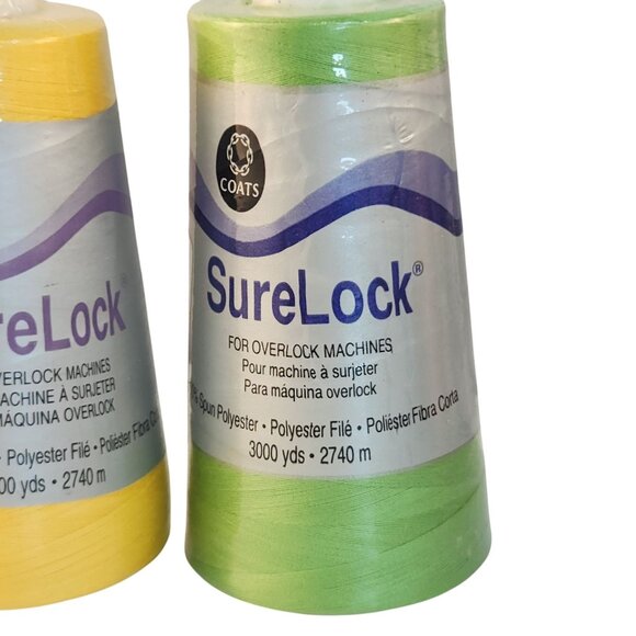 Coats SureLock Overlock Machine Thread 4-Pack 3000 Yards Each Orange Blue Yellow - Picture 6 of 10